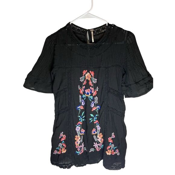 Free People Dresses & Skirts - Free People Women's M Black Embroidered Shift Dress Party Cocktail